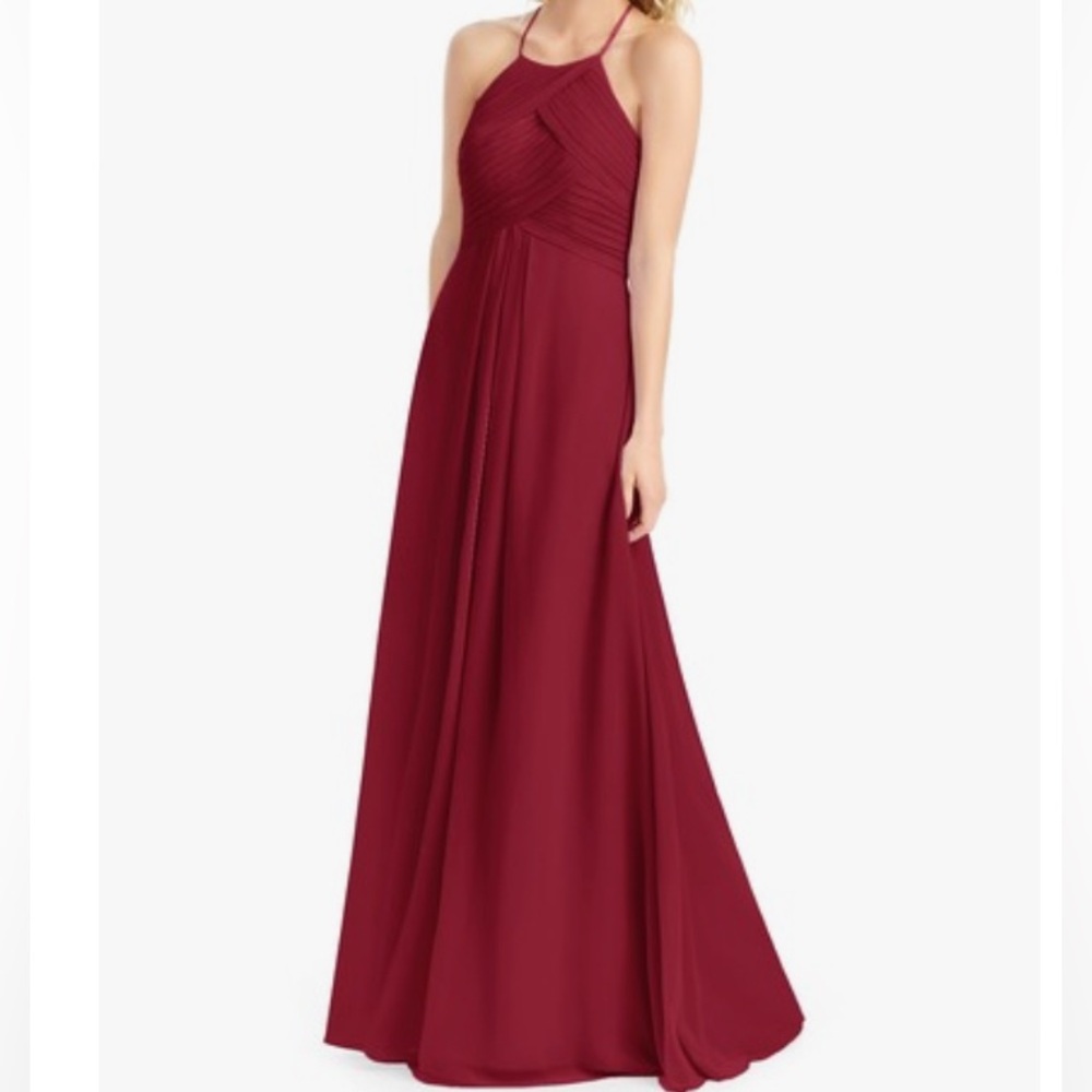Burgundy A-Line Halter Pleated Chiffon Bridesmaids Dress